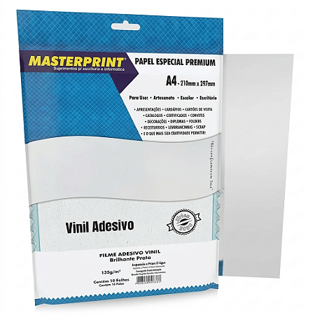 FILME ADESIVO VINIL PRATA GLOSSY 135G A4 10 FOLHAS MASTERPRINT