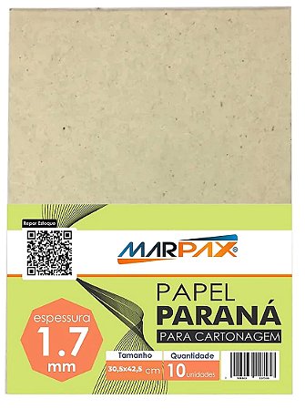 PAPEL PARANÁ PARA CARTONAGEM 1,7 MM A3 42,5 X 30,5 CM 10 UNIDADES MARPAX