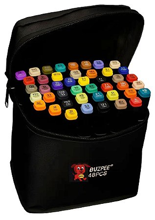 KIT 48 CORES CANETA MARCADOR PERMANENTE PONTA DUPLA BUZPEE MP-622