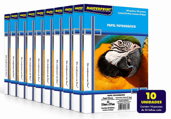 10 PACOTES PAPEL FOTO MASTERPRINT GLOSSY A4 180G 50 FOLHAS