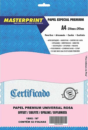 PAPEL OFFSET SULFITE OPALINE ROSA 180G A4 50 FOLHAS MASTERPRINT