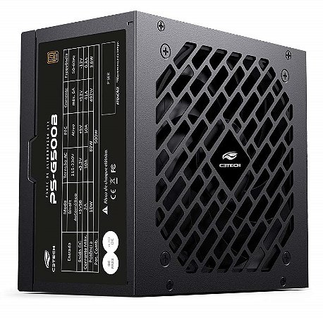 FONTE GAMER ATX 500W REAL 80 PLUS BRONZE C3TECH PS-G500B