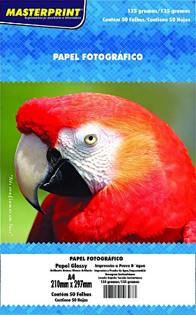 PAPEL FOTO GLOSSY A4 135G 50 FOLHAS MASTERPRINT