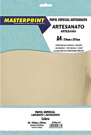 PAPEL ESPECIAL ARTESANATO LAMINADO LAMICOTE COBRE 250G MASTERPRINT A4 10 FOLHAS