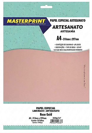 PAPEL ESPECIAL ARTESANATO LAMINADO LAMICOTE ROSE GOLD 250G MASTERPRINT A4 10 FOLHAS
