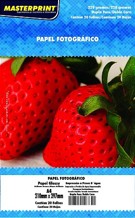 PAPEL FOTO GLOSSY DUPLA FACE A4 220G 20 FOLHAS MASTERPRINT