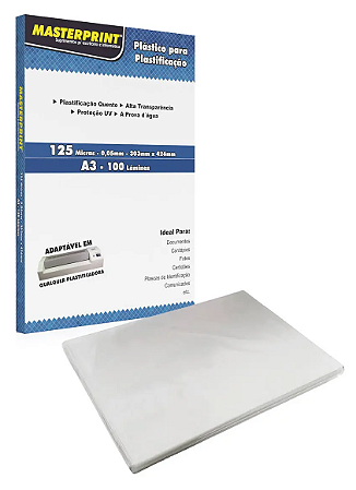 PLASTICO PARA PLASTIFICAÇÃO POLASEAL A3 125 MICRAS 100 UNIDADES MASTERPRINT