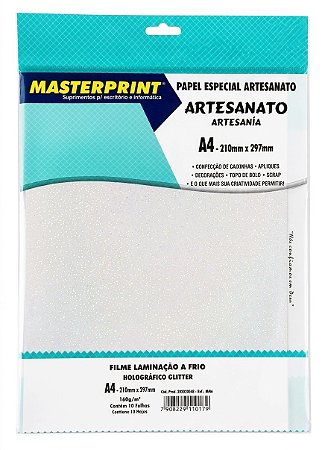 FILME LAMINAÇÃO A FRIO HOLOGRAFICO GLITTER A4 160G 10 FOLHAS MASTERPRINT