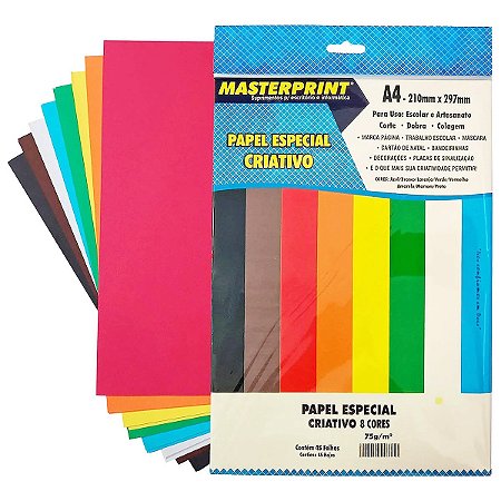 PAPEL ESPECIAL CRIATIVO 8 CORES A4 75G 45 FOLHAS MASTERPRINT