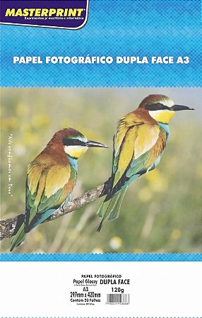 PAPEL FOTO GLOSSY DUPLA FACE A3 120G 20 FOLHAS MASTERPRINT