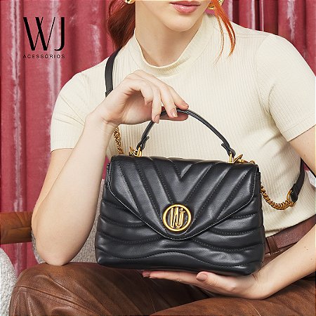 Bolsa Top Handle Media Em Matelasse 46174-012 - Preto - Coleção Inverno 2025 - WJ Acessórios