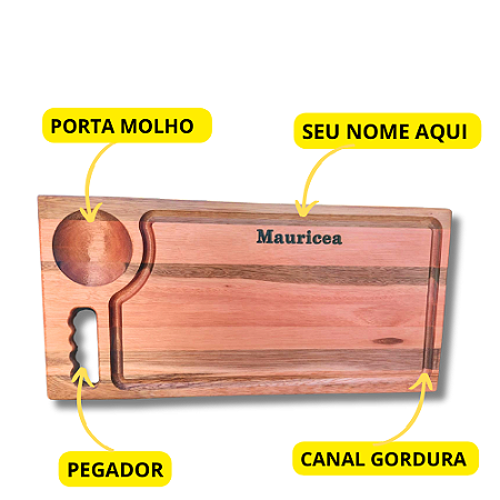Tabua de Madeira para Churrasco e Legumes Personalizada Porta molho