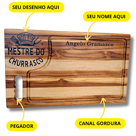 Tabua de Madeira TECA para Churrasco e Legumes Personalizada