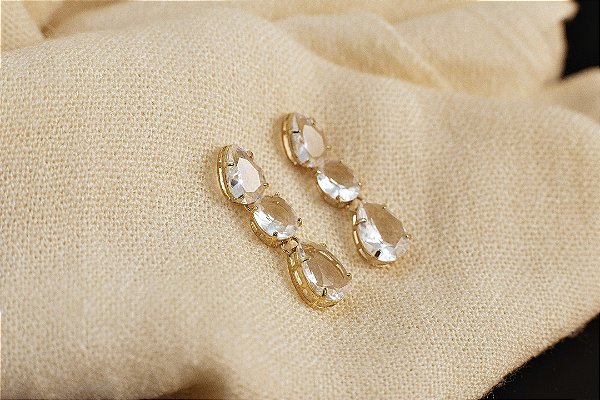 BRINCO FOLHEADO A OURO 18K ZIRCÔNIAS
