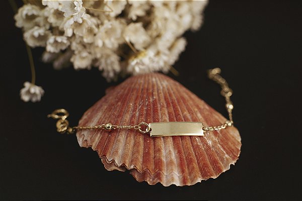 PULSEIRA INFANTIL FOLHEADA A OURO 18K PLACA PARA GRAVAÇÃO COM BOLINHAS
