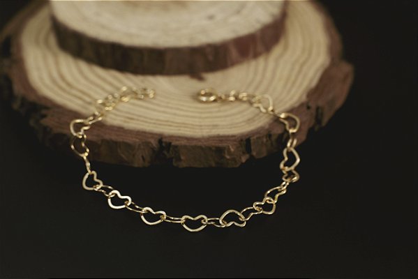 PULSEIRA FOLHEADA A OURO 18K CORAÇÃO