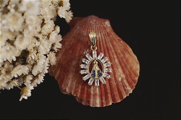 PINGENTE NOSSA SENHORA FOLHEADO A OURO 18K COM PEDRAS