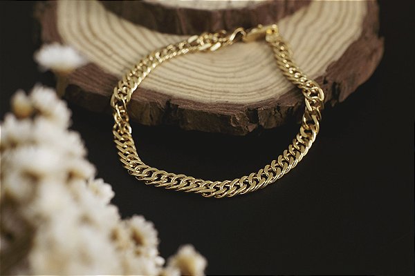 PULSEIRA GRUME FOLHEADO A OURO 18K