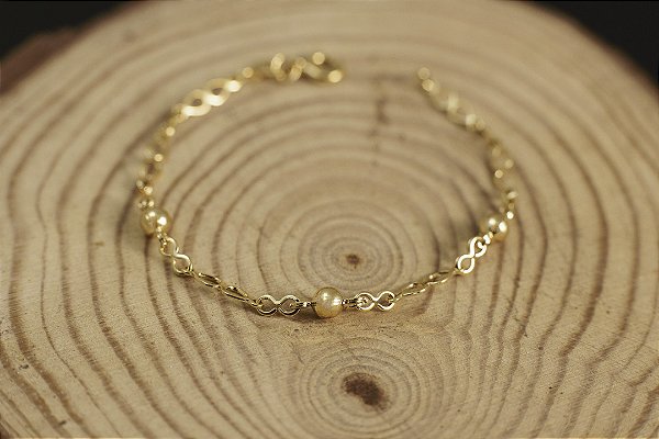 PULSEIRA INFANTIL BOLINHAS FOLHEADO A OURO 18K