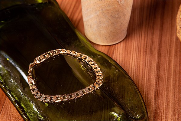 PULSEIRA FOLHEADA OURO 18K GRUMET 21CM