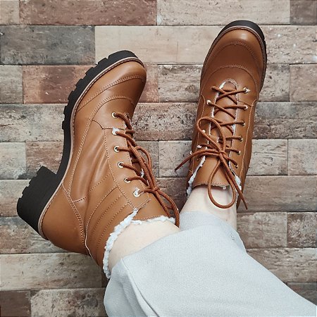 Bota Pisac Peluciada Lã Pelinhos Coturno Feminino Forrado