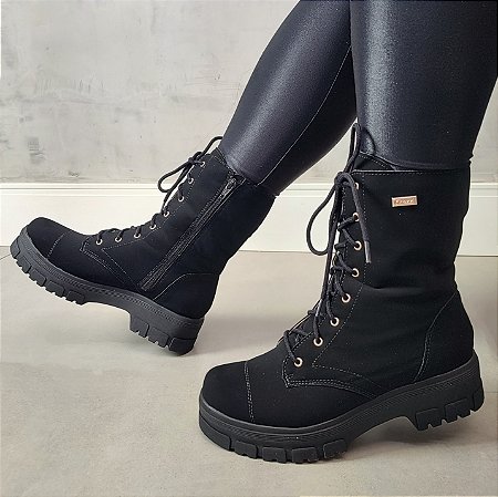 -Bota Alice Peluciada Lã Pelinhos Coturno Feminino Forrado