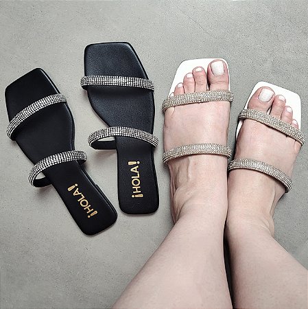 -Rasteira Tiras Brilho Rasteirinha Chinelo Najo