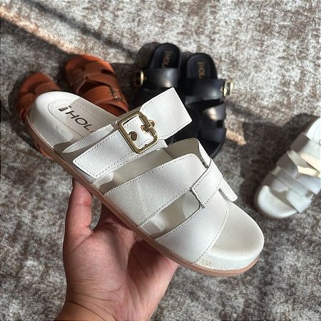 - Papete H Couro Legítimo Tiras Aguila Chinelo Sandália Confortável