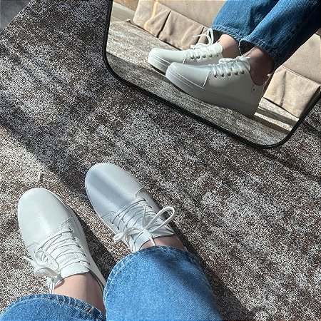 Tênis Casual Feminino Em Couro Legítimo Parvas Flat