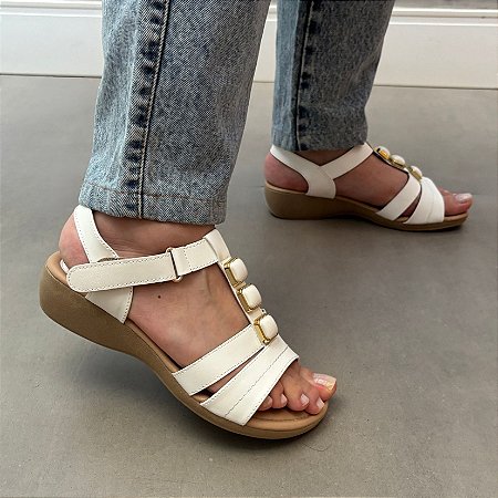 Sandália Feminina Super Conforto 266446 Enfeites Metalizados