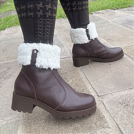 Coturno Feminino Palencia Couro Legítimo Forrado com Lã