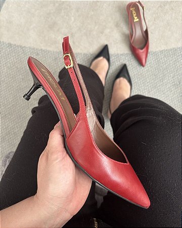 Slingback Feminino Almeria Couro Legítimo Salto Fino Médio