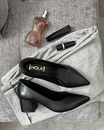 Scarpin Feminino Vega Bico Fino Couro Legítimo Salto Bloco