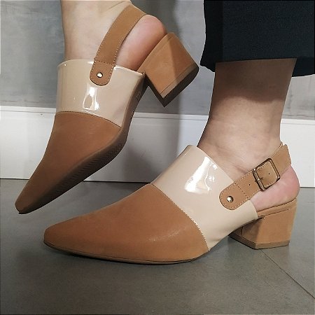 Slingback Quito Nobuck Antique/Verniz Bege