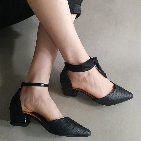 Sapato Ambato Croco Preto