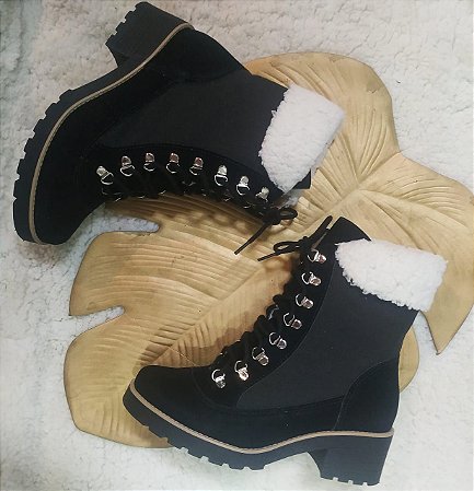 -   Coturno Aisen Com Lã - Nobuck Preto com Lona