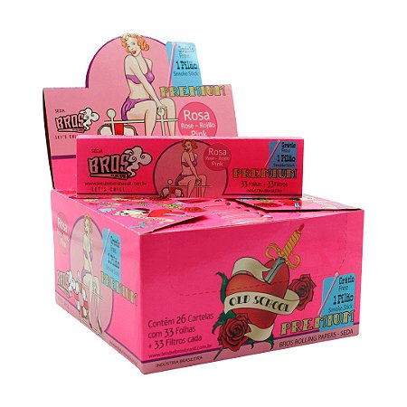 Caixa de Seda Bros Premium Rosa com Piteira e Pilão 26 und