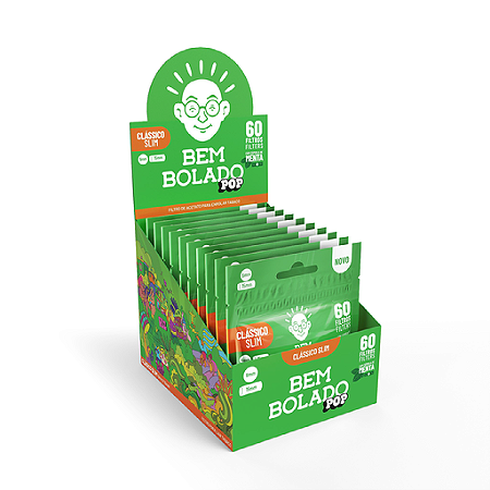 Caixa de Filtro Pop Clássico Slim Menta 60 Filtros c/10 bags