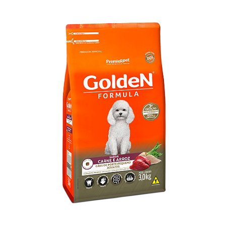 Ração Golden Fórmula Mini Bits Para Cães Adultos de Porte Pequeno Sabor Carne e Arroz 3kg