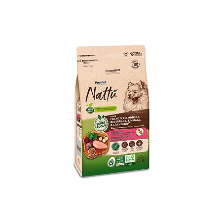 Ração Premier Nattu para Cães Adultos de Raças Pequenas Sabor Mandioca 2,5kg