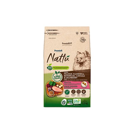 Ração Premier Nattu para Cães Adultos de Raças Pequenas Sabor Mandioca 1,0kg