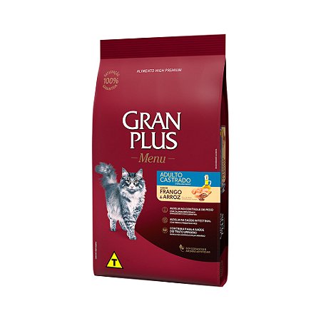 Ração GranPlus para Gatos Adultos Castrados Frango e Arroz 3,0kg