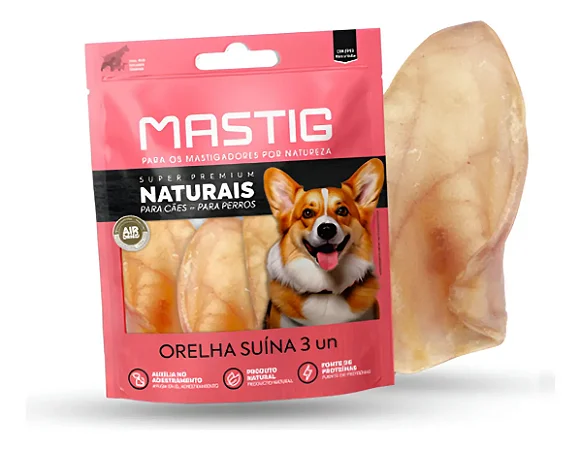 Petisco Mastig Orelha Bovina Natural para Cães - 3 un