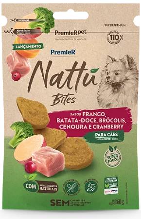 Petisco Natural para cães Premier Nattu Bites 60g