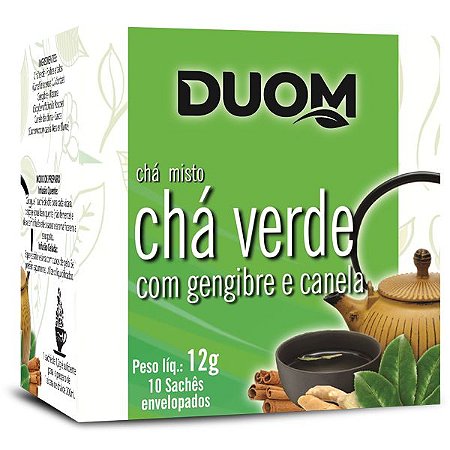 Cha Verde com Gengibre e Canela 10 saches Duom