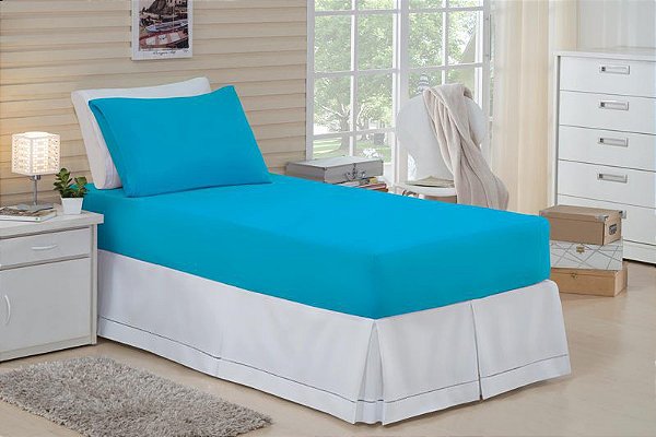 LENÇOL SOLTEIRO DE MALHA 02 PEÇAS AZUL TURQUESA - 1770