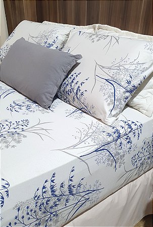 LENÇOL SOLTEIRO DE MALHA 02 PEÇAS ESTAMPA BAMBU AZUL