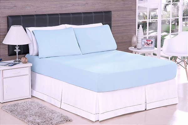 LENÇOL CASAL PADRÃO DE MALHA 03 PEÇAS AZUL BEBÊ - 1831