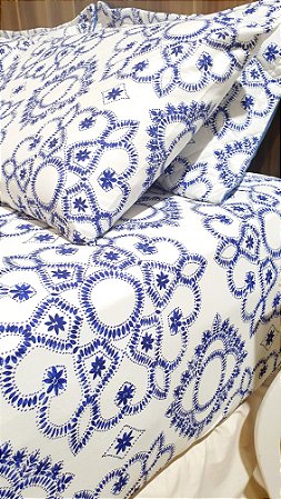 LENÇOL KING DE MALHA 03 PEÇAS ESTAMPA AZULEJO PORTUGUÊS