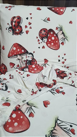 LENÇOL SOLTEIRO DE MALHA 02 PEÇAS ESTAMPA JOANINHA